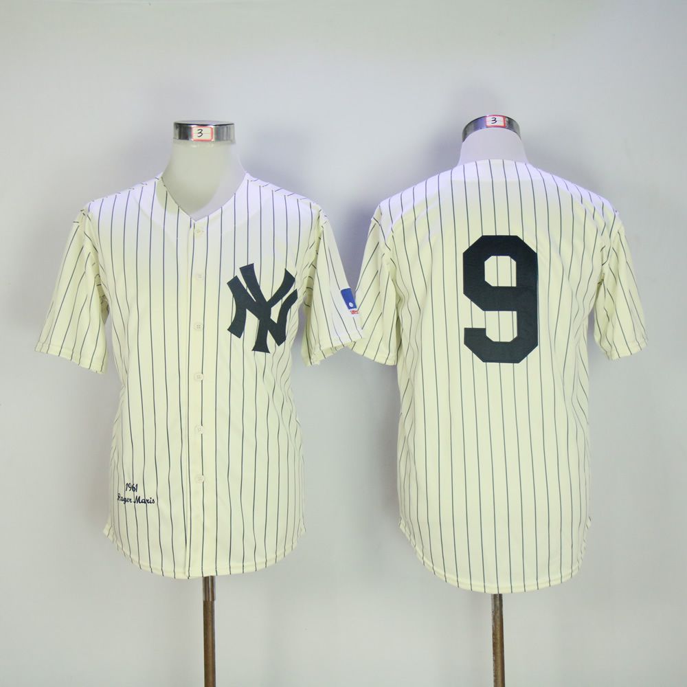 Men New York Yankees #9 No name Cream Throwback MLB Jerseys